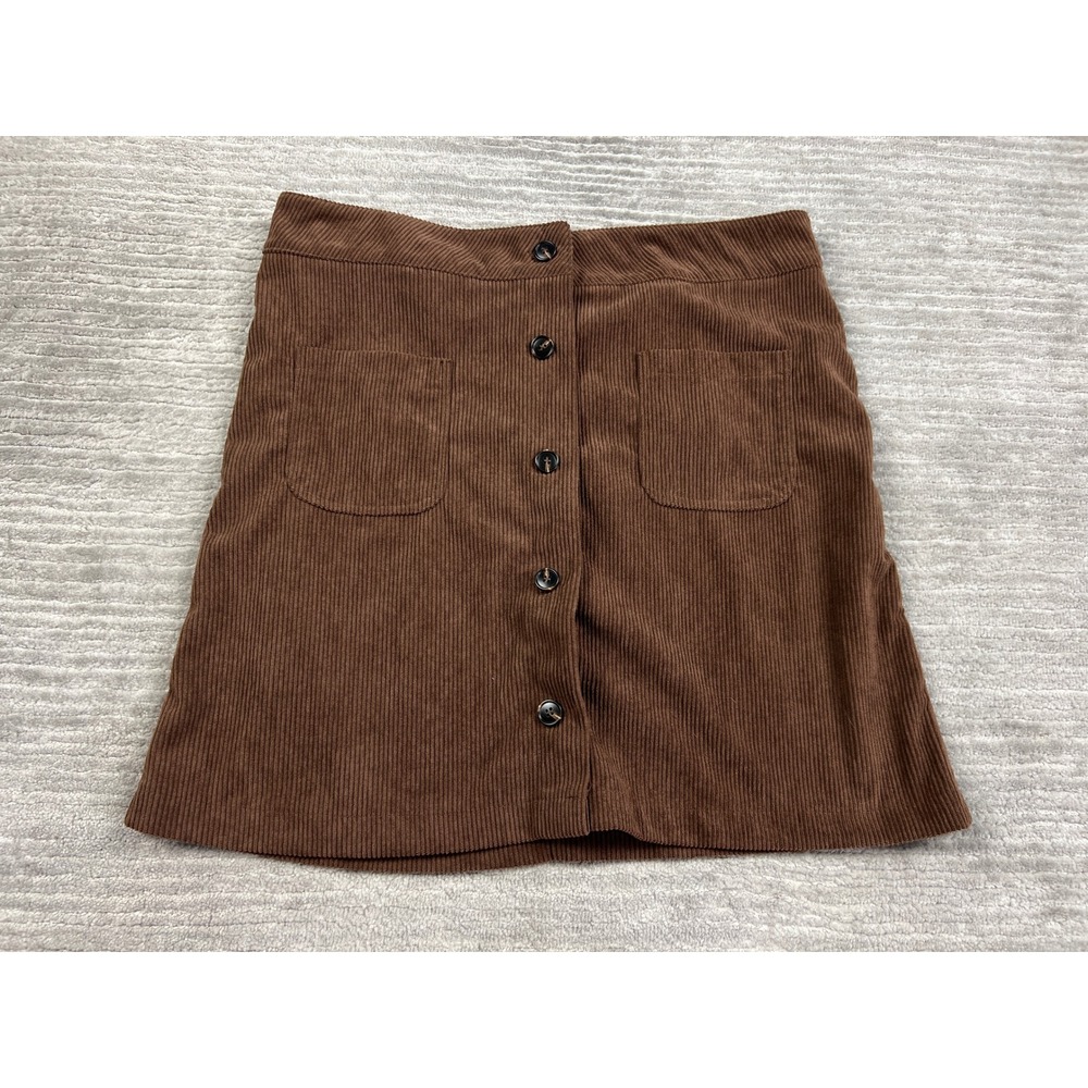 Unbranded Skirt Womens XL Brown Corduroy Button Front A-Line Mini Patch Pockets
